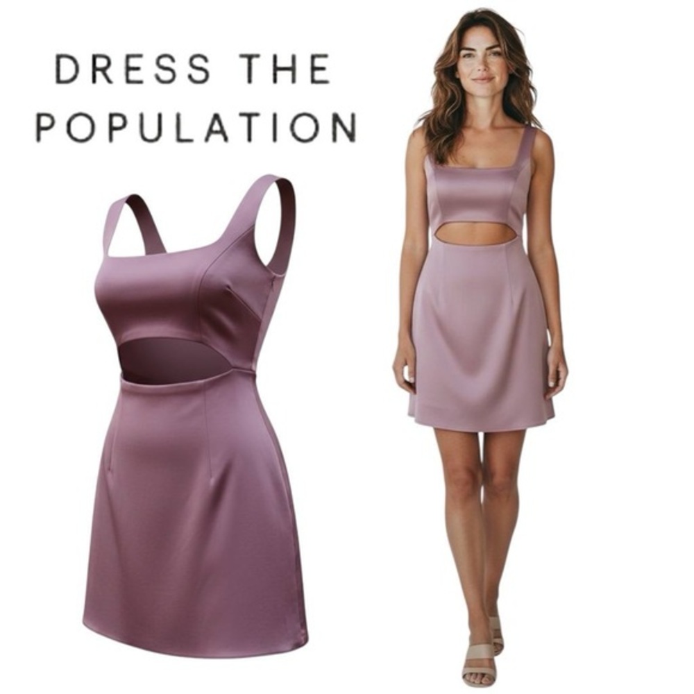 Dress The Population Mini Dress For Women Cut Out Purple Pockets Size M NWT